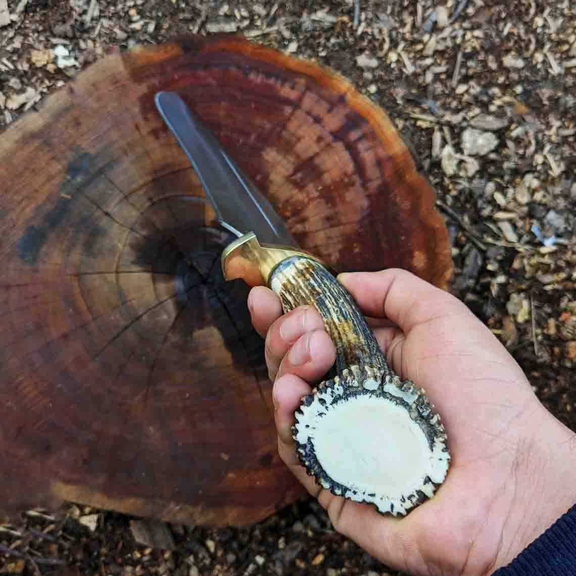 Stag handled Bowie knife With Leather Sheath
