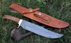 Custom Handmade Damascus Steel Bowie Knife With Leather Sheath.