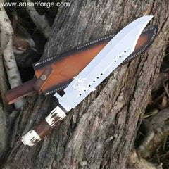 Ansari Forge Sekhmet 17" Stag Handle Custom Bowie Knife - Close-up of D2 steel blade