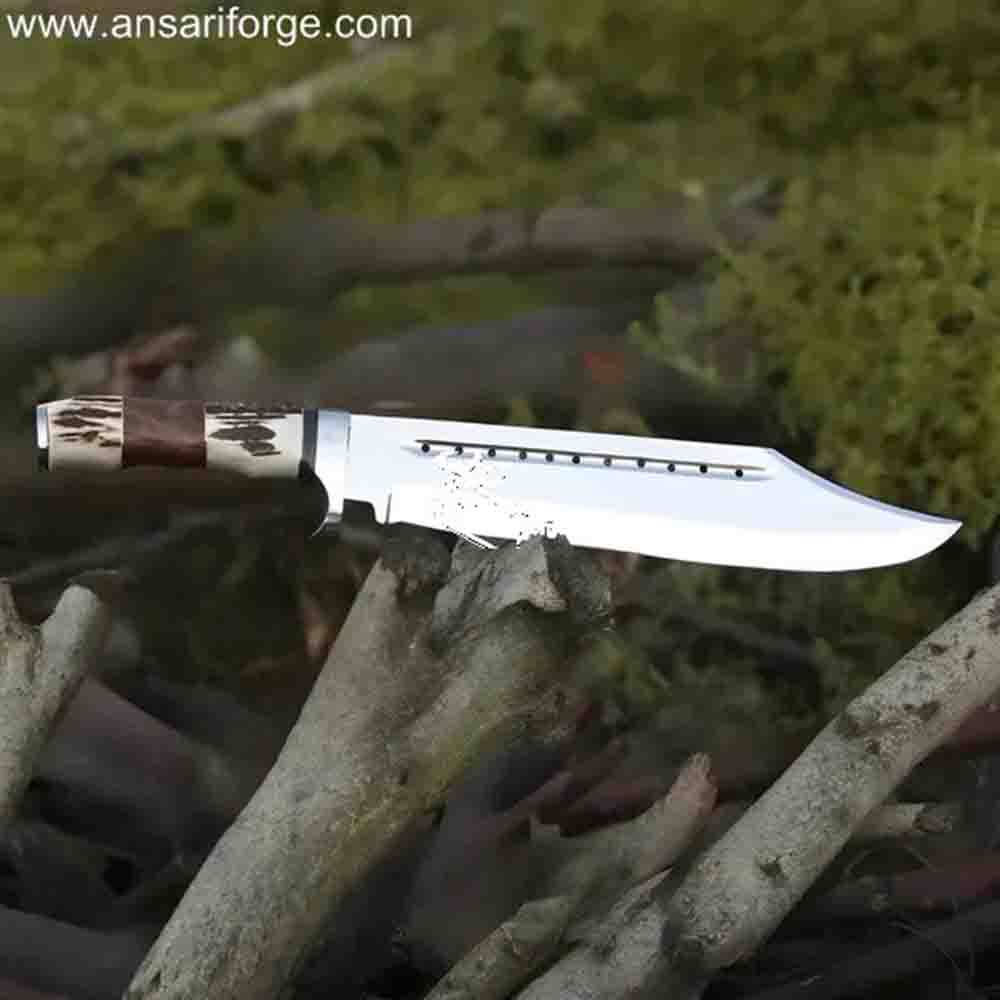Ansari Forge Sekhmet 17" Custom Bowie Knife with Stag HAndle- Leather sheath with belt loop