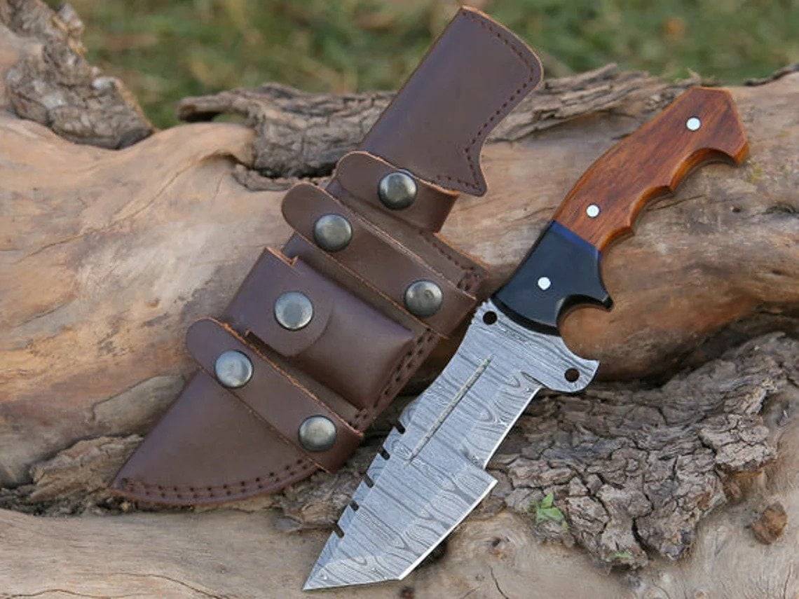 Custom handmade Damascus steel tracker knife