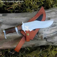 Handmade Sub Hilt Knife - D2 Steel, Full Tang, Rosewood Handle, Leather Sheath