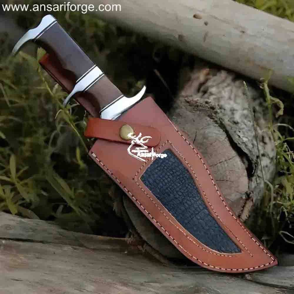 Handmade Sub Hilt Knife - D2 Steel, Full Tang, Rosewood Handle, Leather Sheath