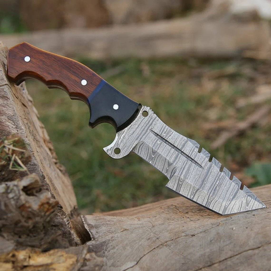 Custom handmade Damascus steel tracker knife