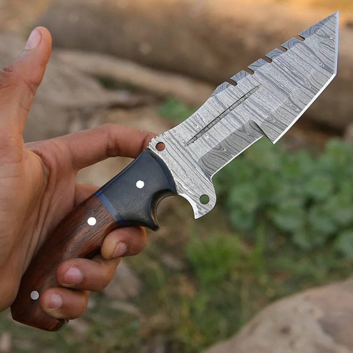 Custom handmade Damascus steel tracker knife