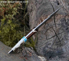 Ansari Forge Field Dresser Damascus Steel Gut Hook Knife with Stag Antler Handle