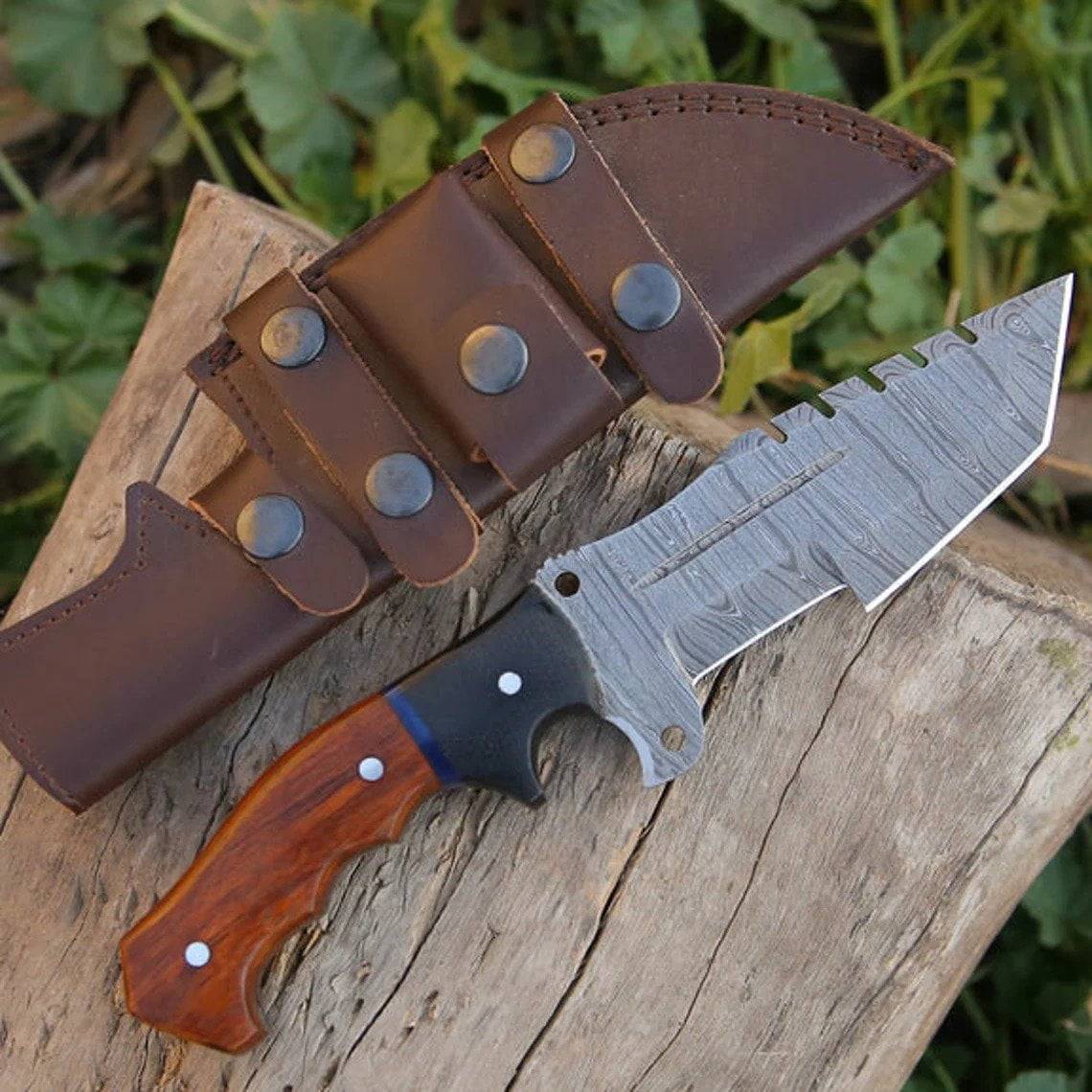 Custom handmade Damascus steel tracker knife