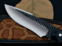 Custom handmade D2 steel hunting knife with leather sheath