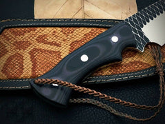 Custom handmade D2 steel hunting knife with leather sheath