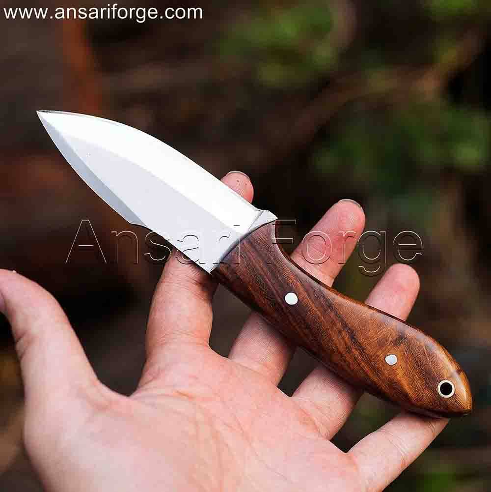 Handmade D2 Steel Bushcraft Knife with Rosewood Handle In Hand