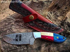 Handmade Damascus Steel Hunting Knife with Camel Bone Texas Flag Handle