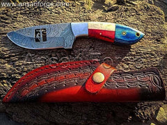 Handmade Damascus Steel Hunting Knife with Camel Bone Texas Flag Handle