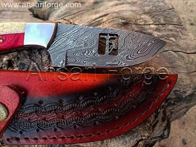 Handmade Damascus Steel Hunting Knife with Camel Bone Texas Flag Handle