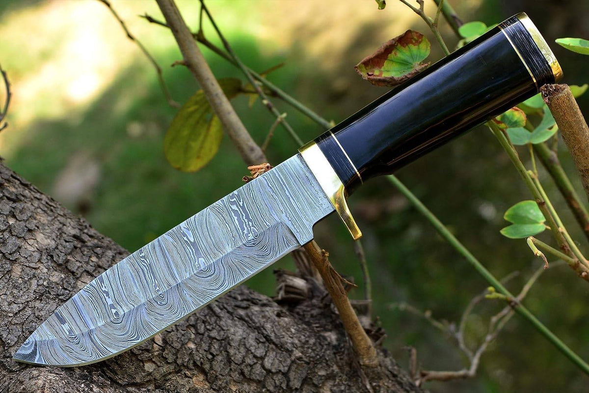 Custom Handmade Damascus Steel Black Bowie Knife With Sheath