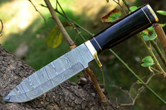 Custom Handmade Damascus Steel Black Bowie Knife With Sheath