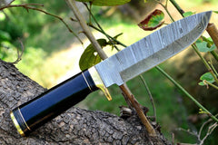 Custom Handmade Damascus Steel Black Bowie Knife With Sheath