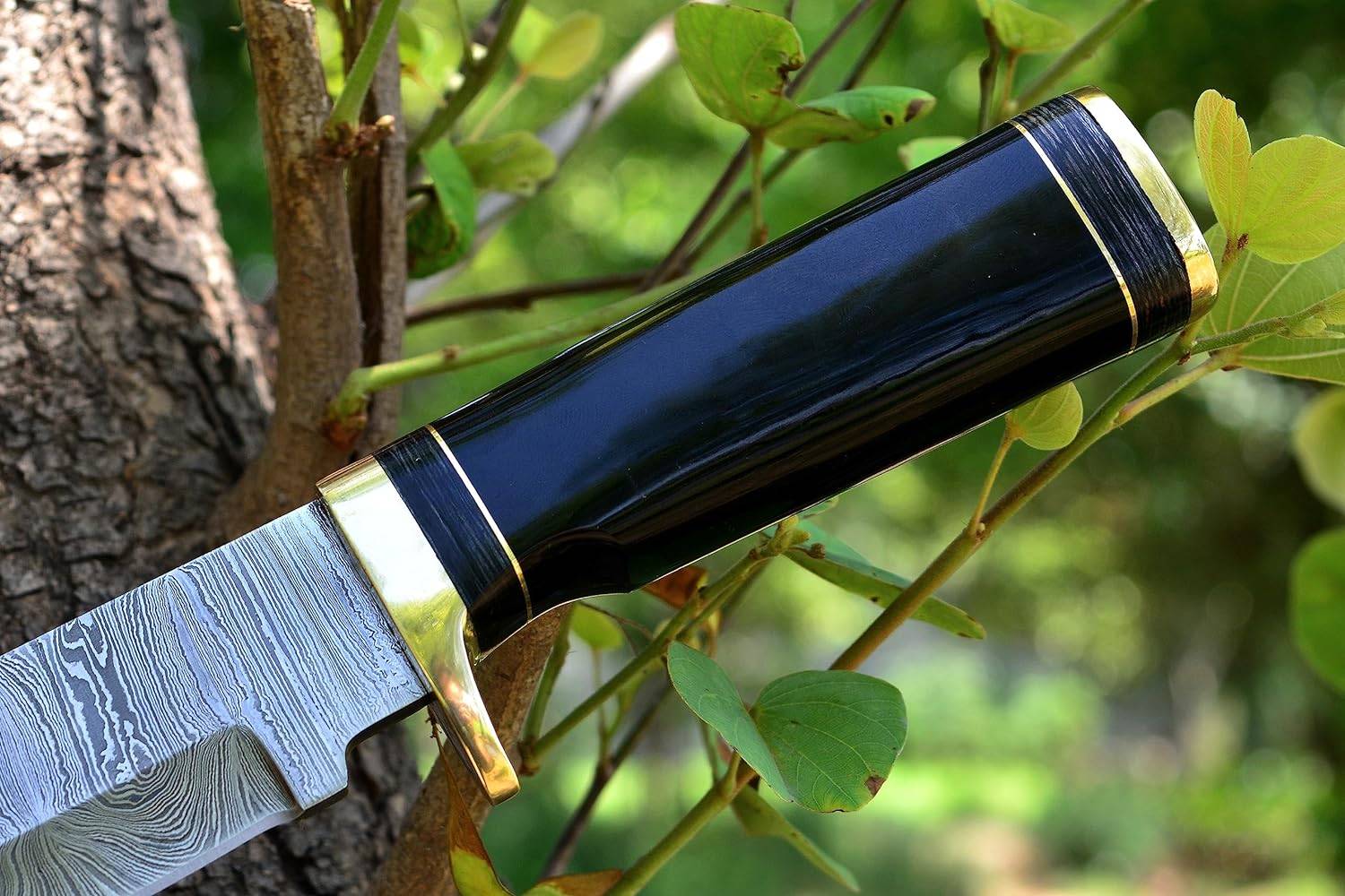 Custom Handmade Damascus Steel Black Bowie Knife With Sheath