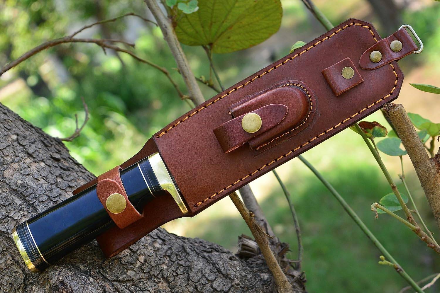 Custom Handmade Damascus Steel Black Bowie Knife With Sheath
