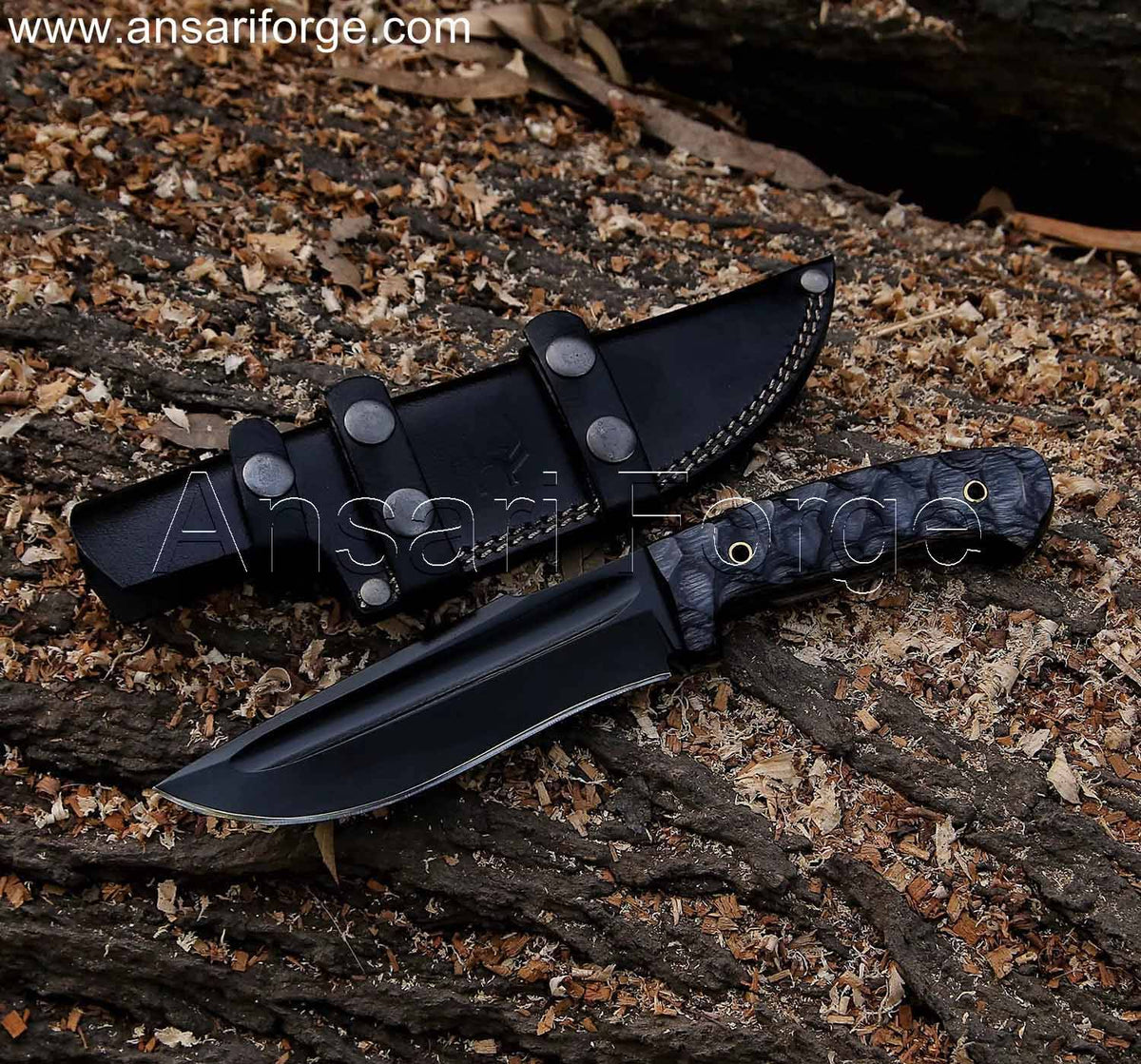 Black Cinder Hunting Knife With Sheath , 11 Inch Full Tang Survival Knife With Pakka wood Handle, Bushcraft Fixed Blade Knife for Men, Camping Knife Gifts for Men