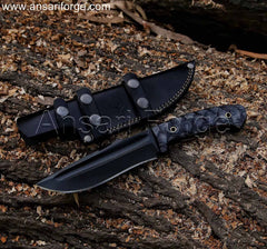 Black Cinder Hunting Knife With Sheath , 11 Inch Full Tang Survival Knife With Pakka wood Handle, Bushcraft Fixed Blade Knife for Men, Camping Knife Gifts for Men