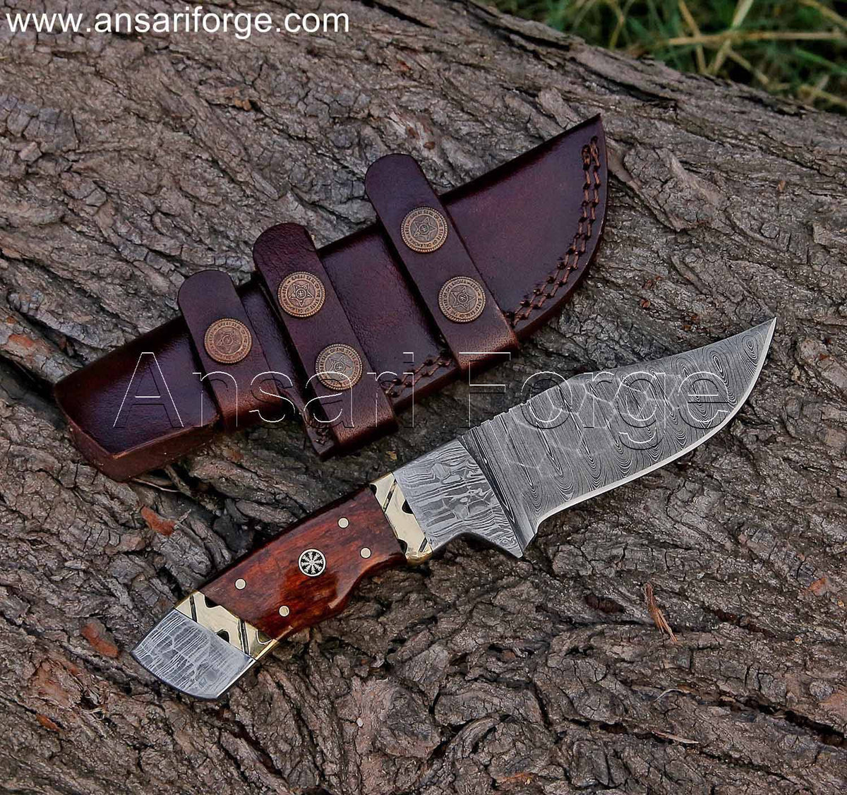 Custom Handmade Forged Damascus Steel 9.5 " Best Hunting Knife With Horizontal Leather Sheath