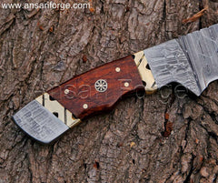 Beautiful rosewood handle of best hunting knife , Damascus steel bolsters