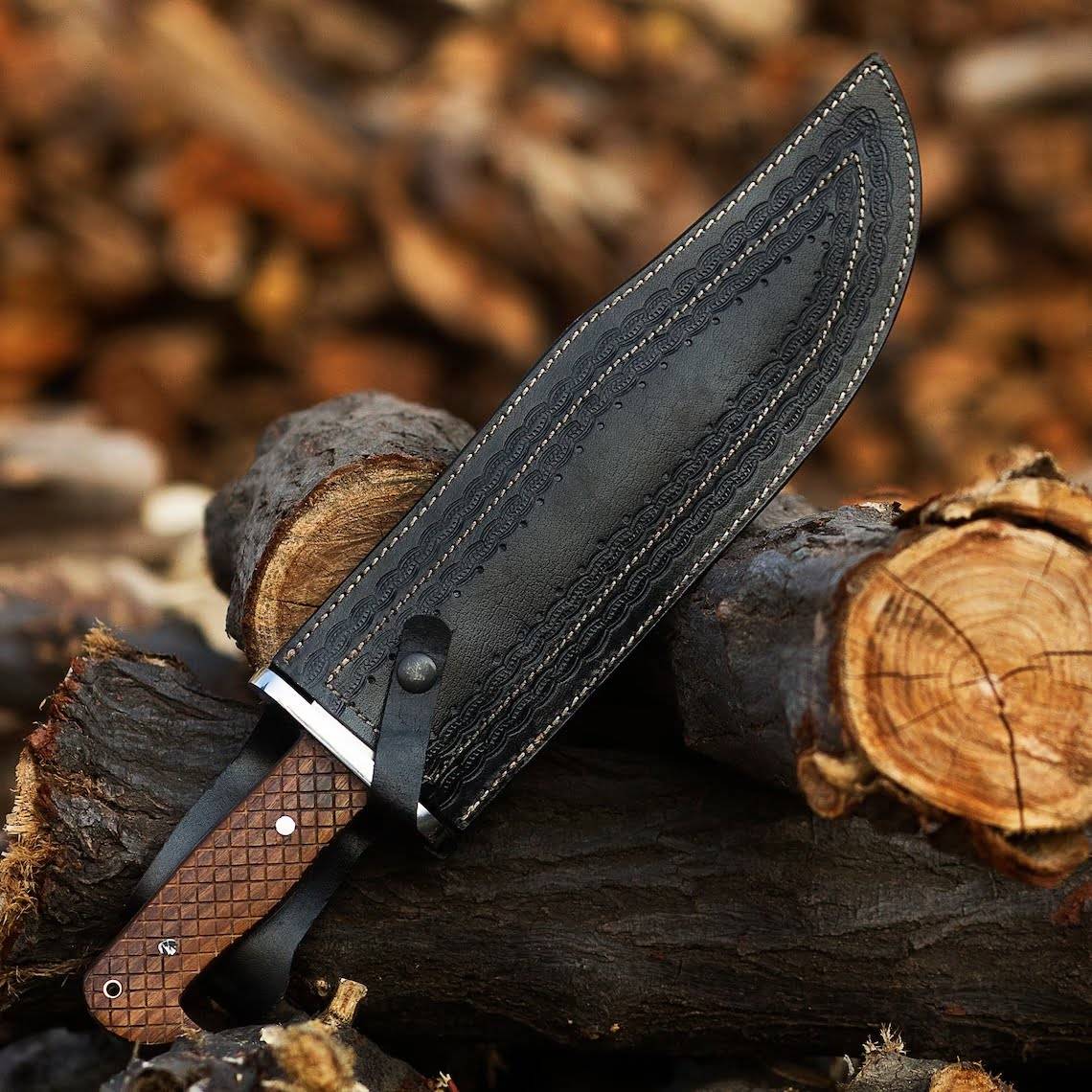 Custom Handmade D2 Steel Bowie Knife Rosewood Handle And Leather Sheath