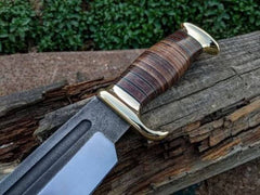 Custom made high carbon steel Bowie knife with leather sheath