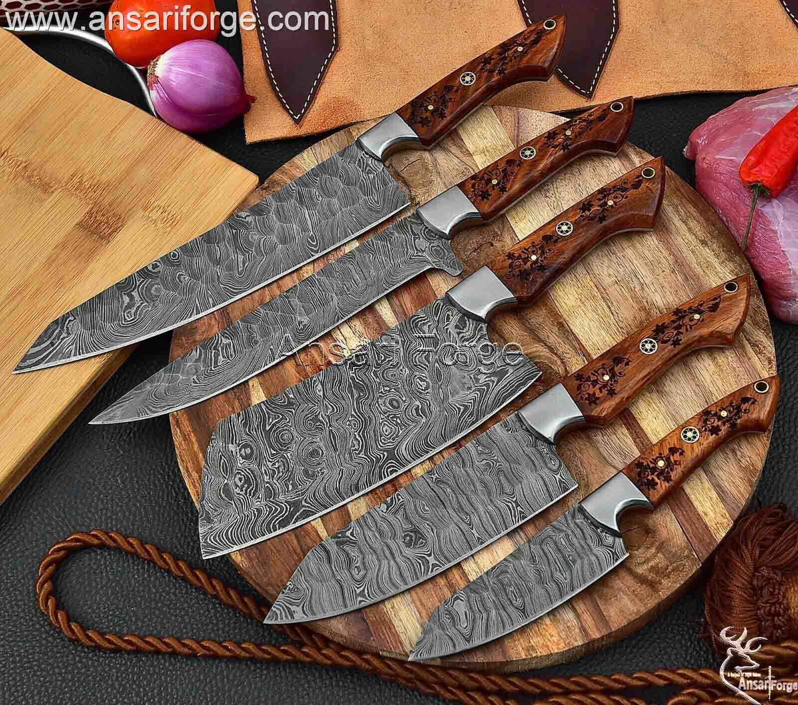 Damascus Chef Knife Set With Roll Bag 5 Pieces