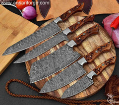 Damascus Chef Knife Set With Roll Bag 5 Pieces