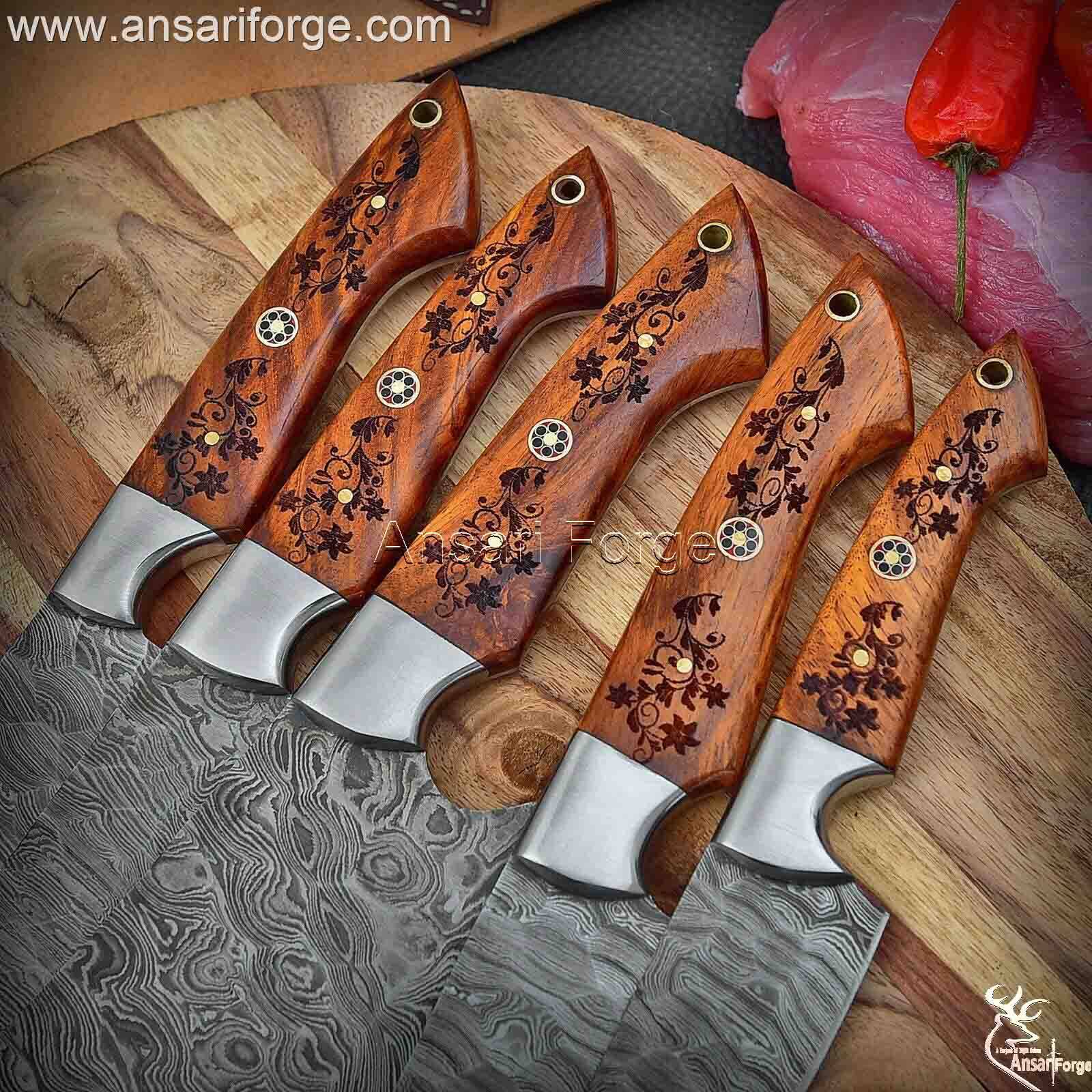 Damascus Chef Knife Set Rosewood Handles