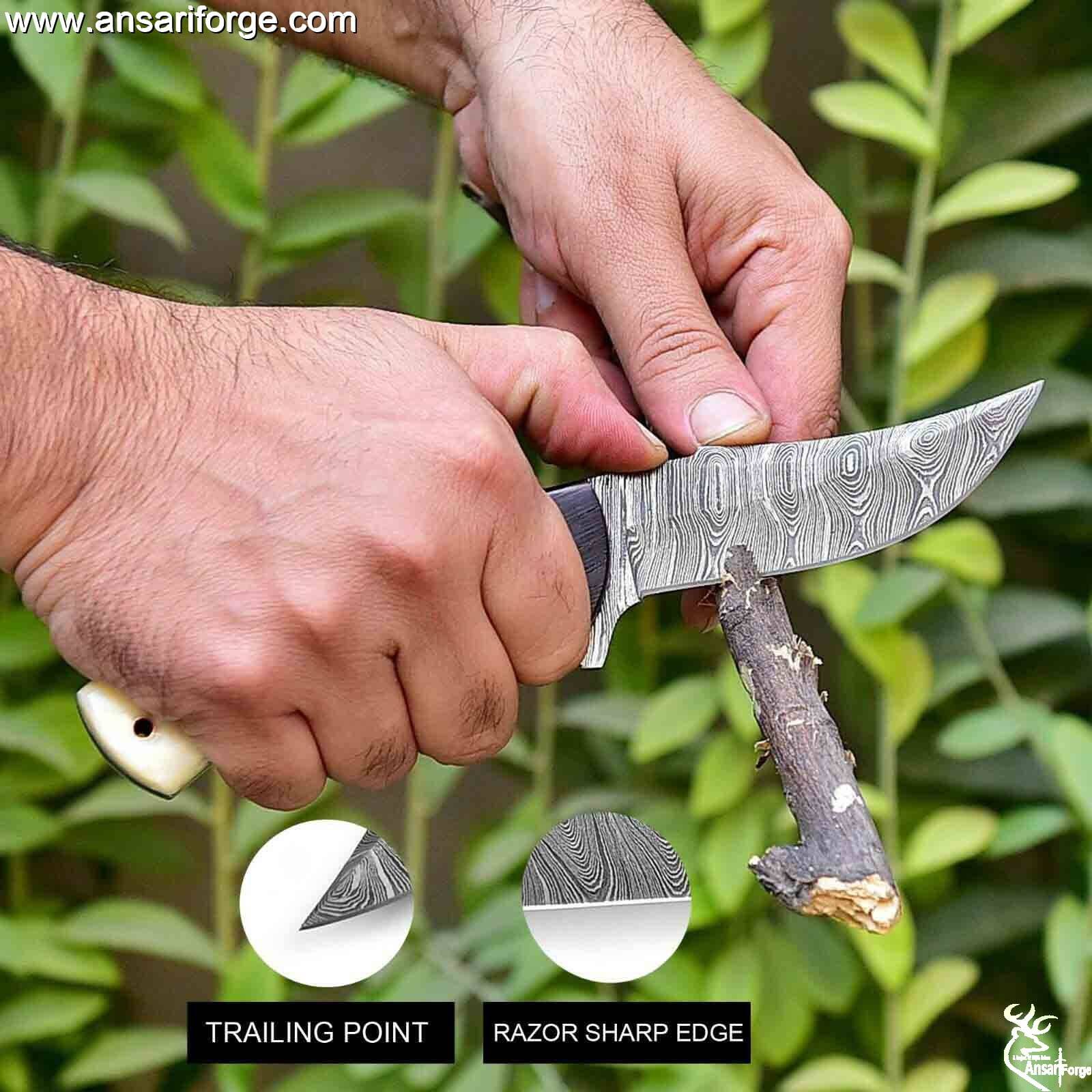 Handmade Damascus Hunting Knife with Sheath | 9'’ EDC Survival Knife for Men | Fixed Blade with Camel Bone Handle