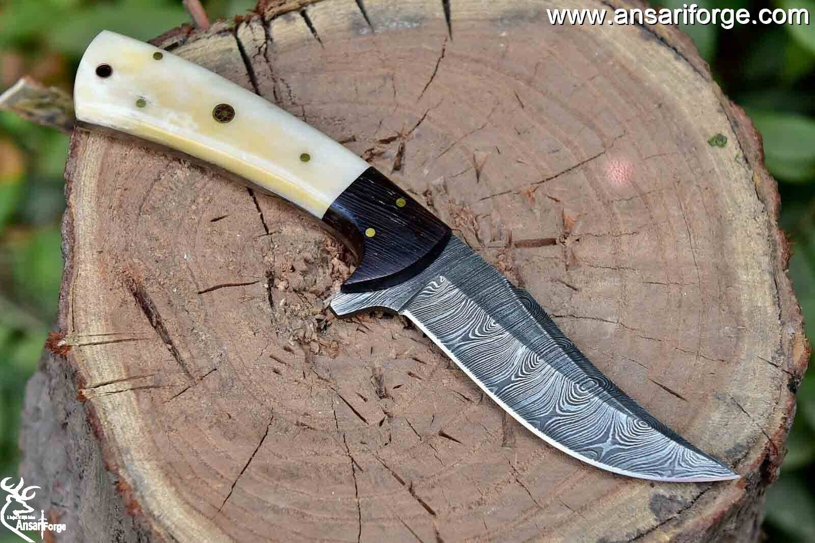 Handmade Damascus Hunting Knife with Sheath | 9'’ EDC Survival Knife for Men | Fixed Blade with Camel Bone Handle