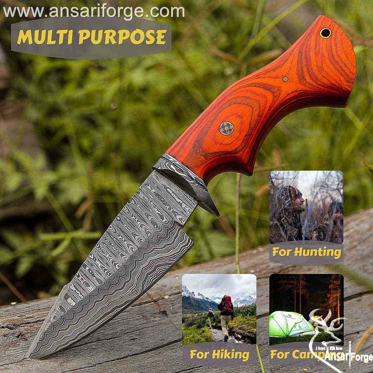 Handmade Fixed Blade Hunting knife with sheath Full tang Damascus Steel Survival , Camping knife