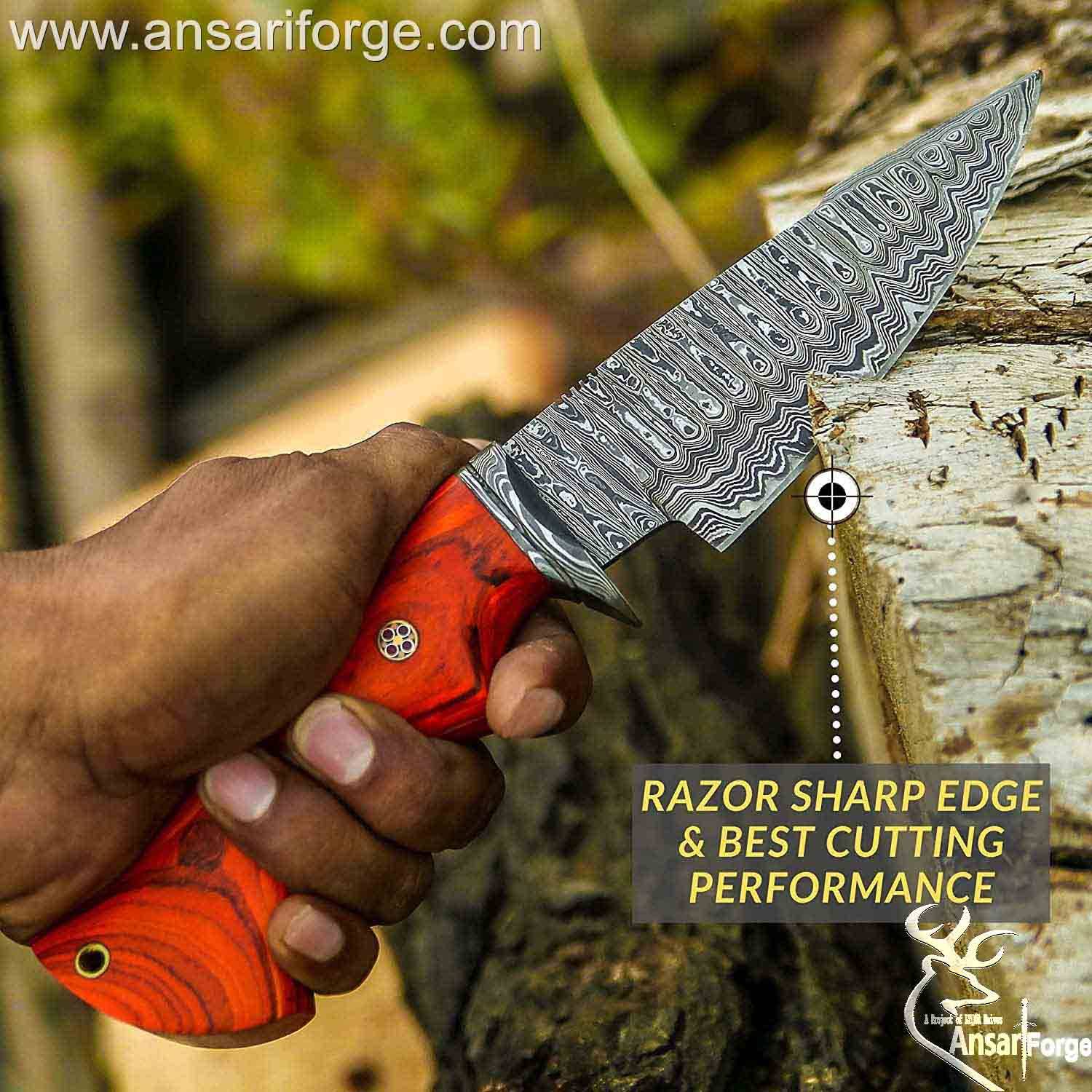 Handmade Fixed Blade Hunting knife with sheath Full tang Damascus Steel Survival , Camping knife
