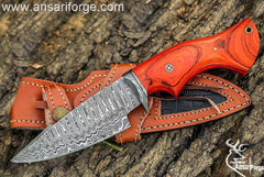 Handmade Fixed Blade Hunting knife with sheath Full tang Damascus Steel Survival , Camping knife