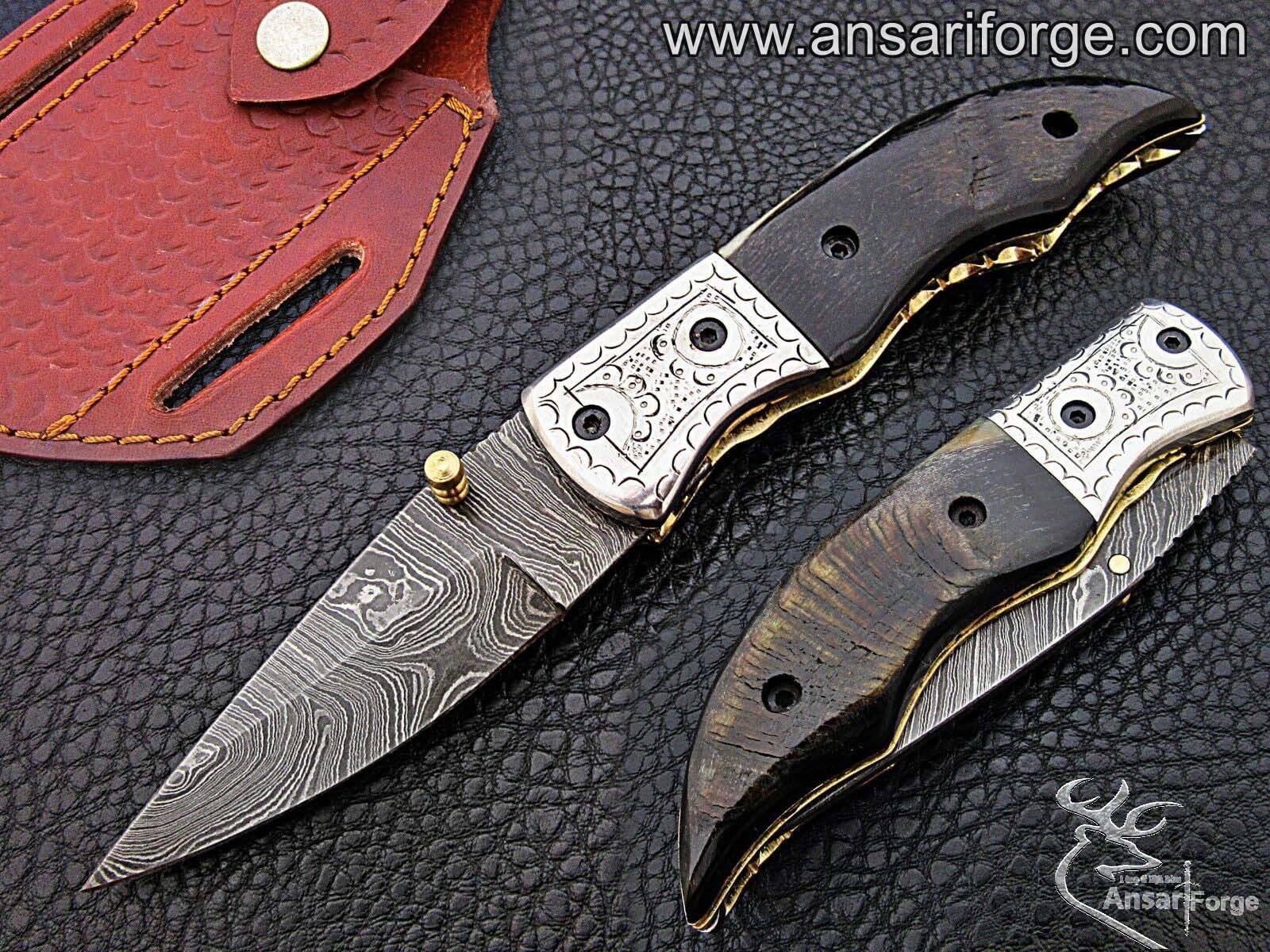 Damascus steel folding knife - Black Friday sale