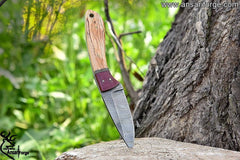 Damascus knife for hunting skinning handmade EDC survival knife with leather sheath 8.0 " inches