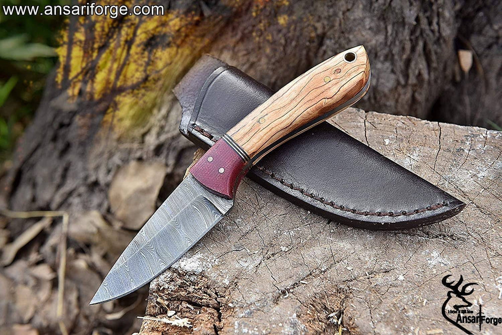 Damascus knife for hunting skinning handmade EDC survival knife with leather sheath 8.0 " inches