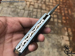 Handmade Damascus steel Folding Knife With Leather Sheath