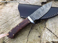 Best knife Damascus hunting skinning knife with leather sheath Best EDC 7.0 inches | Ansari Forge
