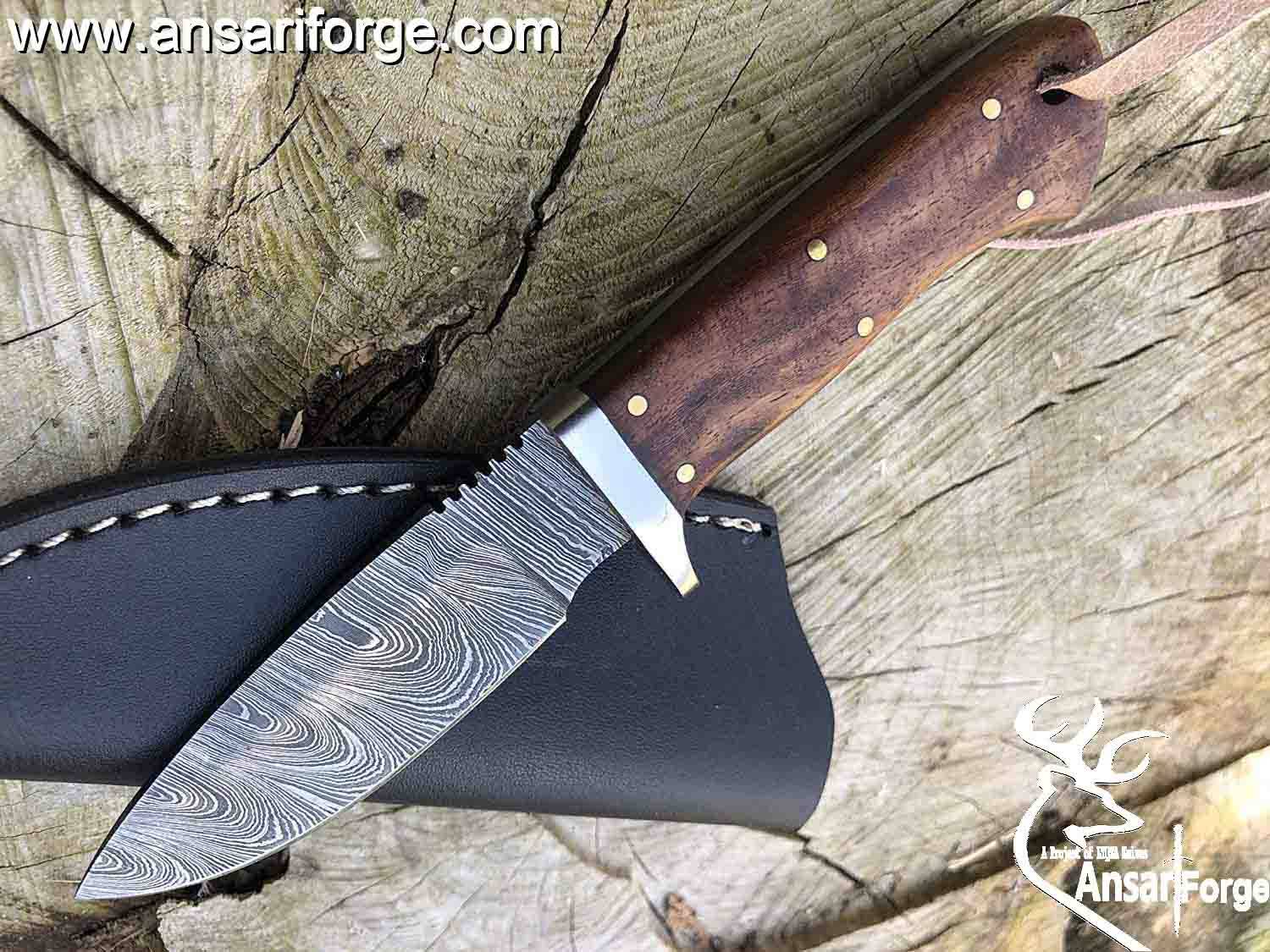Best knife Damascus hunting skinning knife with leather sheath Best EDC 7.0 inches | Ansari Forge