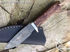 Best knife Damascus hunting skinning knife with leather sheath Best EDC 7.0 inches | Ansari Forge