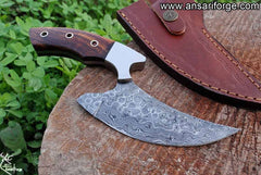 Custom Handmade Damascus Steel Rain Drop Hunting Knife With Leather Sheath