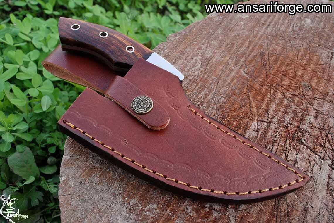 Custom Handmade Damascus Steel Rain Drop Hunting Knife With Leather Sheath