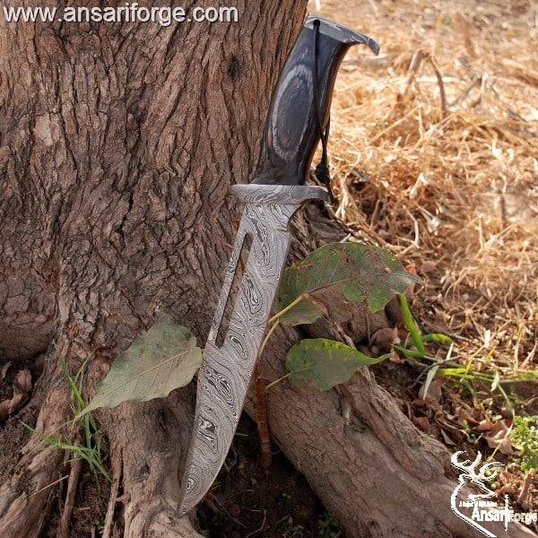 Custom made forged Damascus steel Rambo Bowie knife