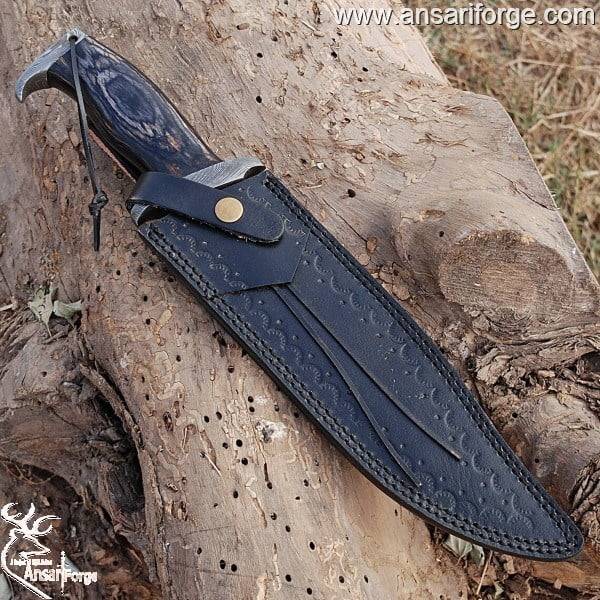 Custom made forged Damascus steel Rambo Bowie knife