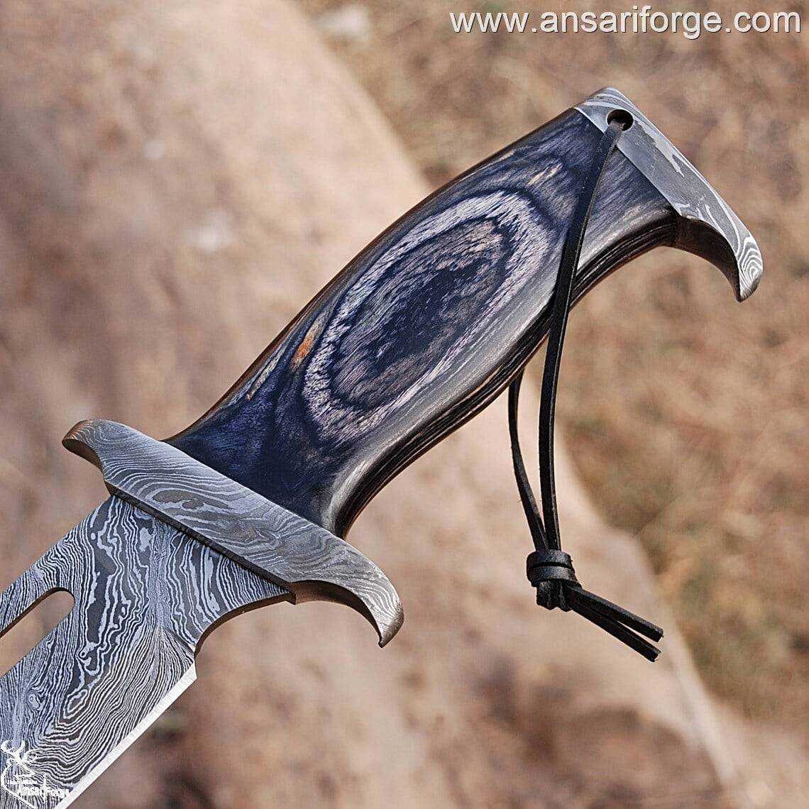 Custom made forged Damascus steel Rambo Bowie knife