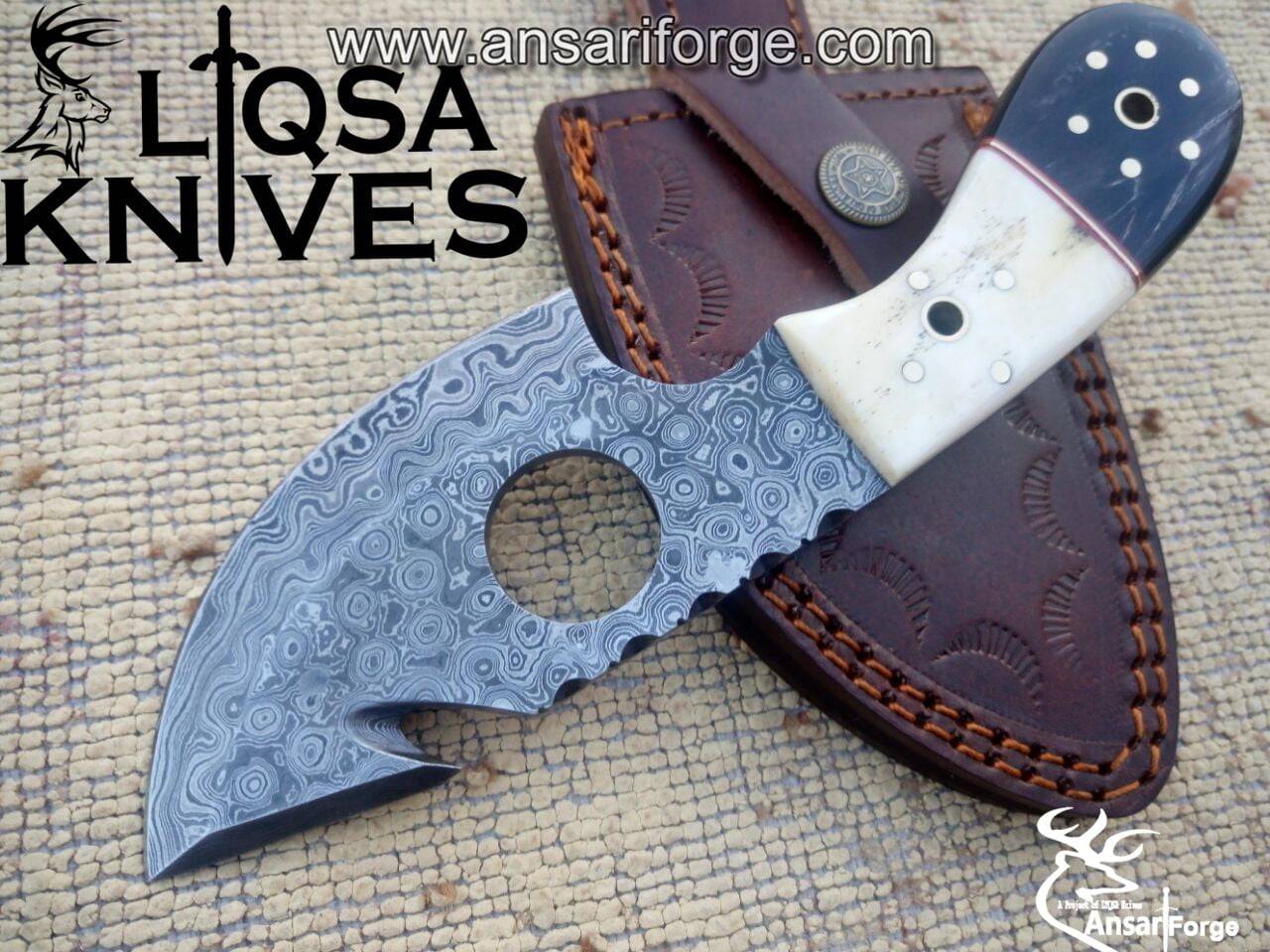 Handmade Damascus steel gut hook Skinning knife