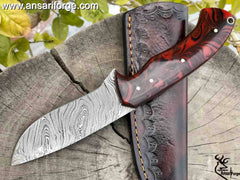 Custom Made Fixed Blade Damascus Hunting Knife With Sheath | Ansari Forge